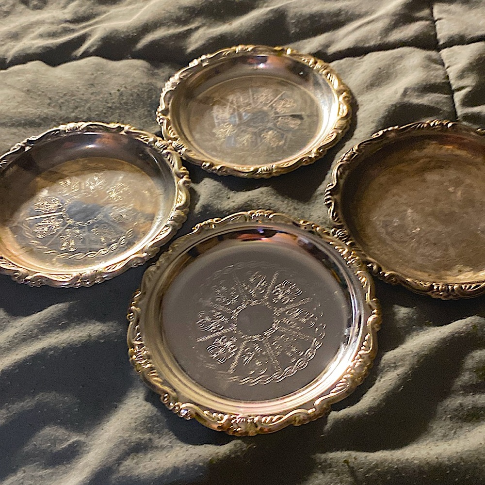 Set of 4 : silver EP on stainless steel ashtrays/coaster